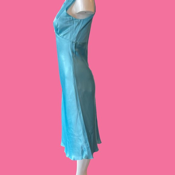 New Lynn Lugo 100% Silk women's Cocktail Dress size 2 Turquoise Made in USA - Picture 2 of 7